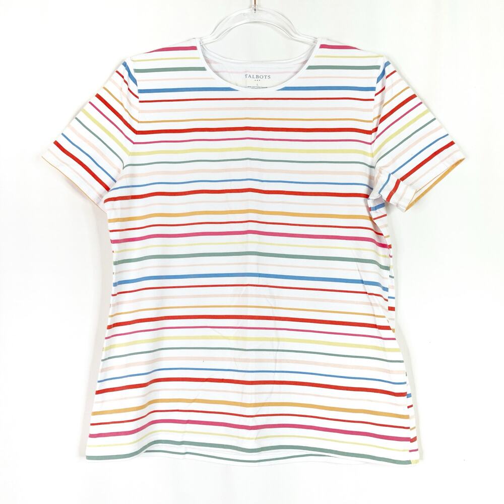Talbots Outlet | Cotton Multi Color Stripe Short Sleeve T-Shirt Womens Large